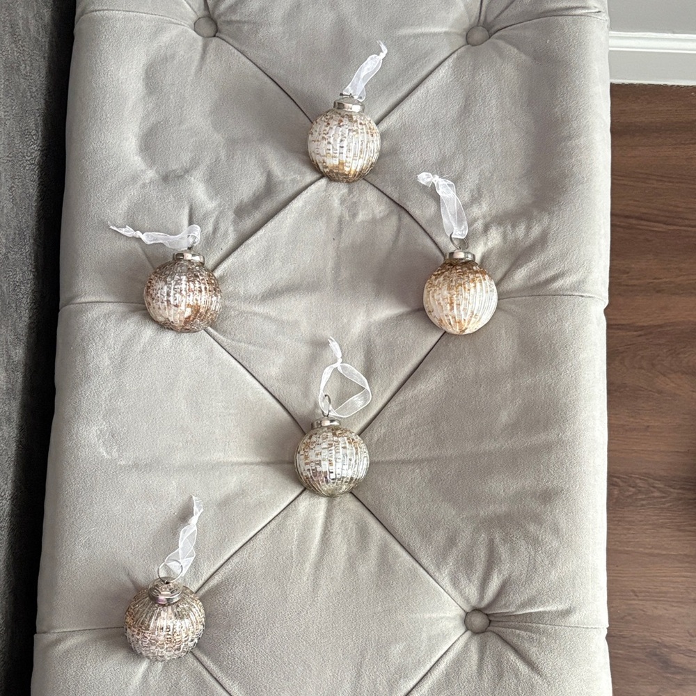 Holiday Glass Ball Ornaments - Champagne Metallic (Set of 5)